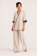 Blusa kimono mujer cruzada manga ancha ribete contraste – Frida