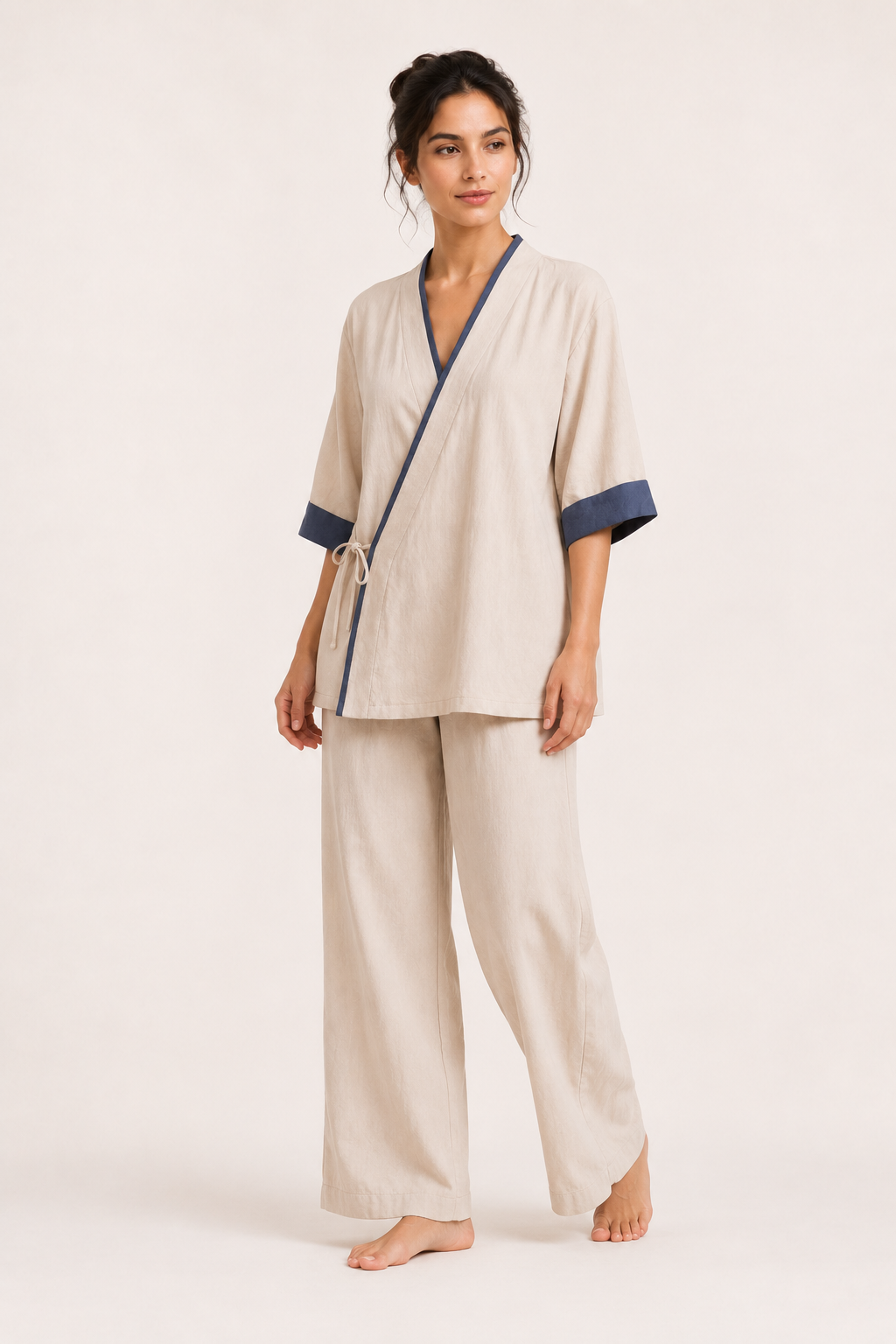 Blusa kimono mujer cruzada manga ancha ribete contraste – Frida