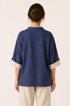 Blusa kimono mujer cruzada manga ancha ribete contraste – Frida