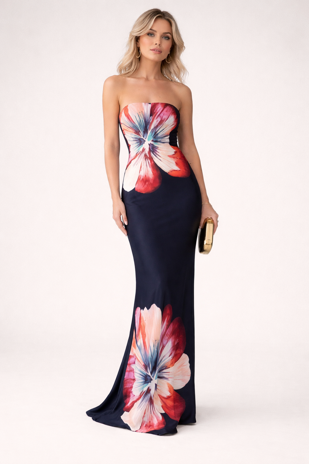 Vestido midi strapless estampado floral para mujer - Aurora