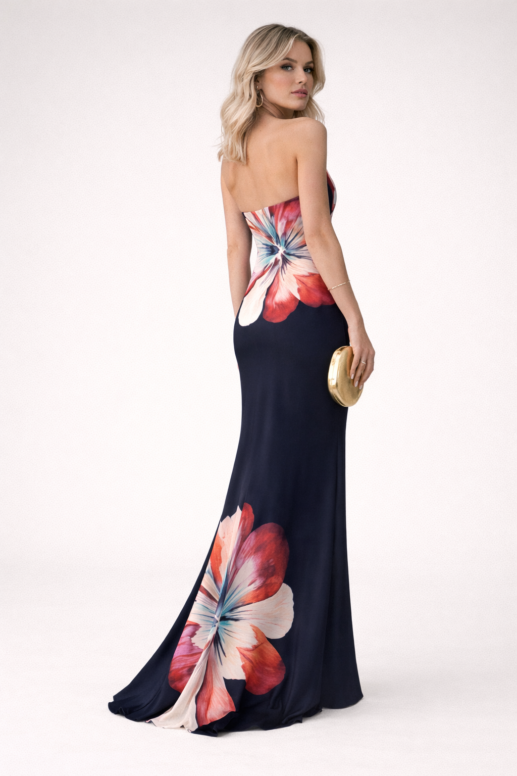 Vestido midi strapless estampado floral para mujer - Aurora