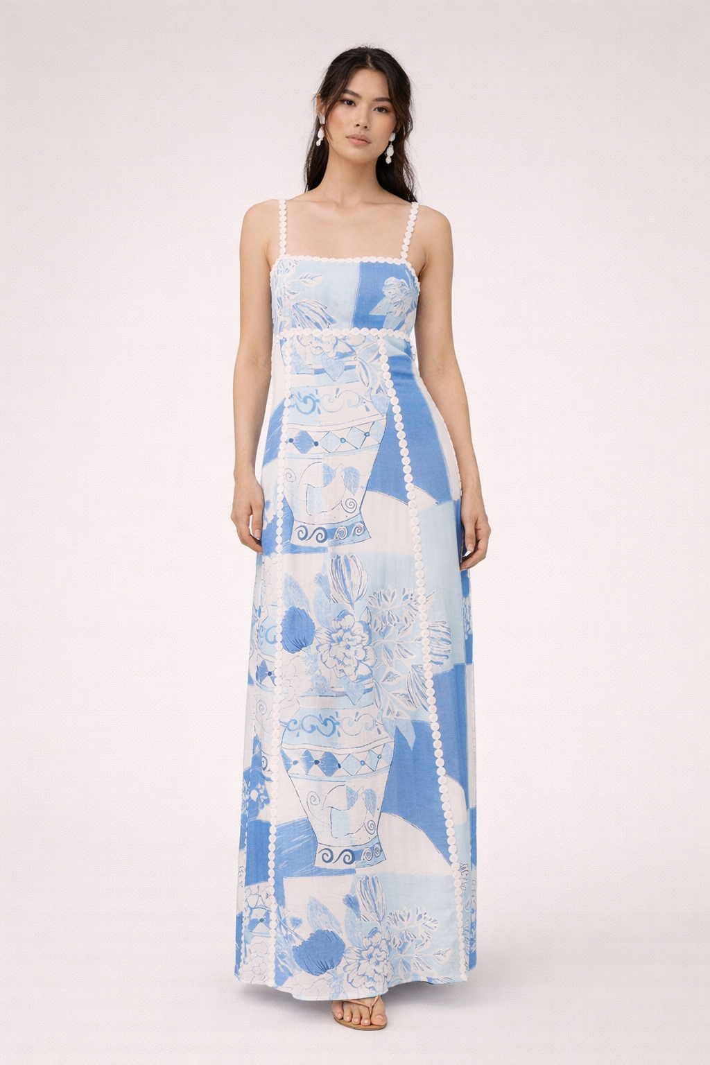 Vestido maxi estampado con encaje y tirantes para mujer - Isabella