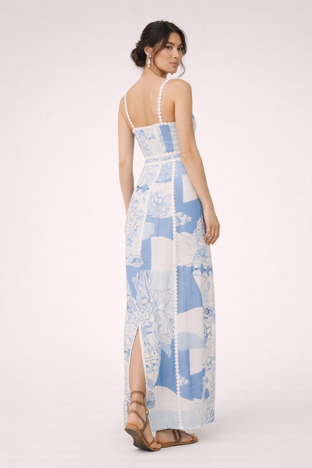Vestido maxi estampado con encaje y tirantes para mujer - Isabella