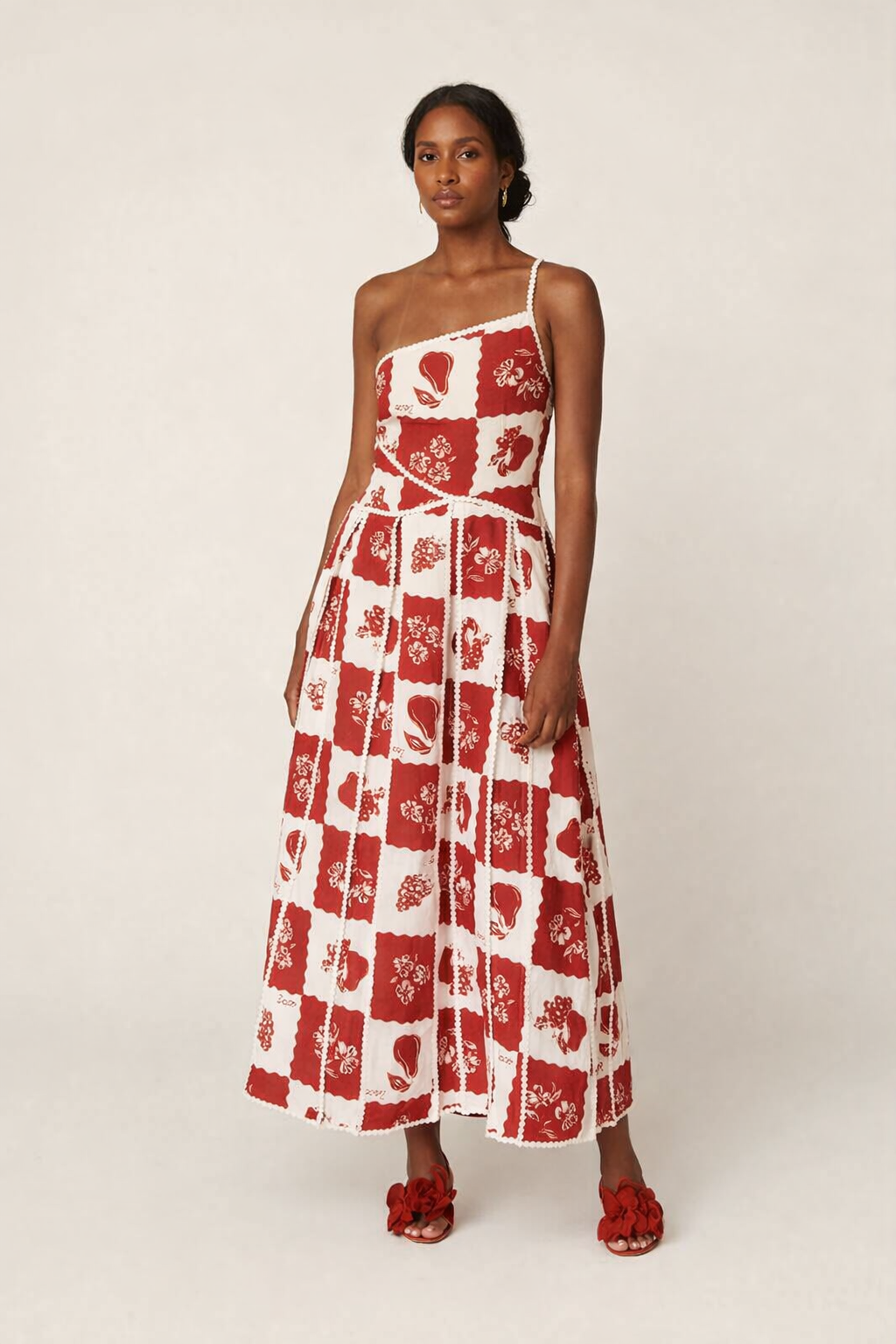 Vestido maxi asimétrico estampado con detalle floral para mujer - Savine