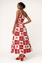 Vestido maxi asimétrico estampado con detalle floral para mujer - Savine