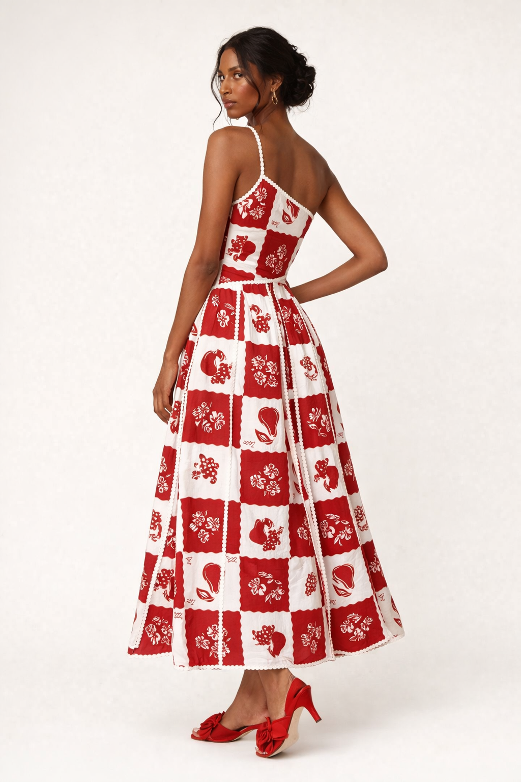 Vestido maxi asimétrico estampado con detalle floral para mujer - Savine