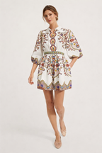 Vestido mini estampado con manga abullonada para mujer - Daniela