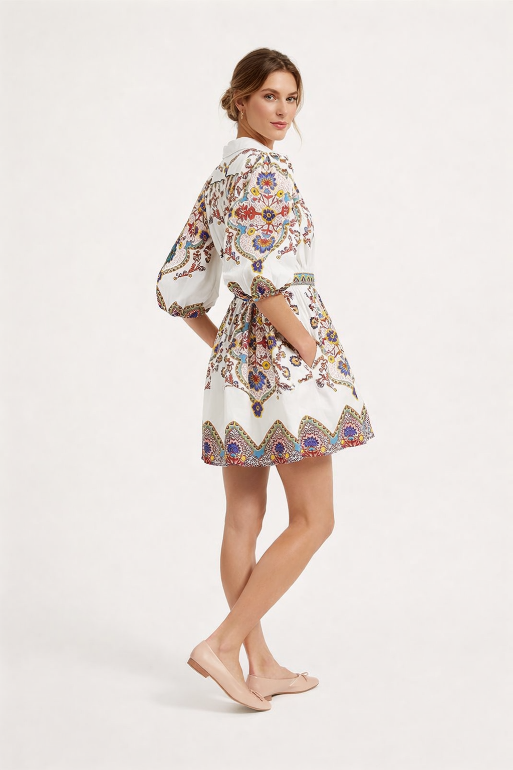 Vestido mini estampado con manga abullonada para mujer - Daniela