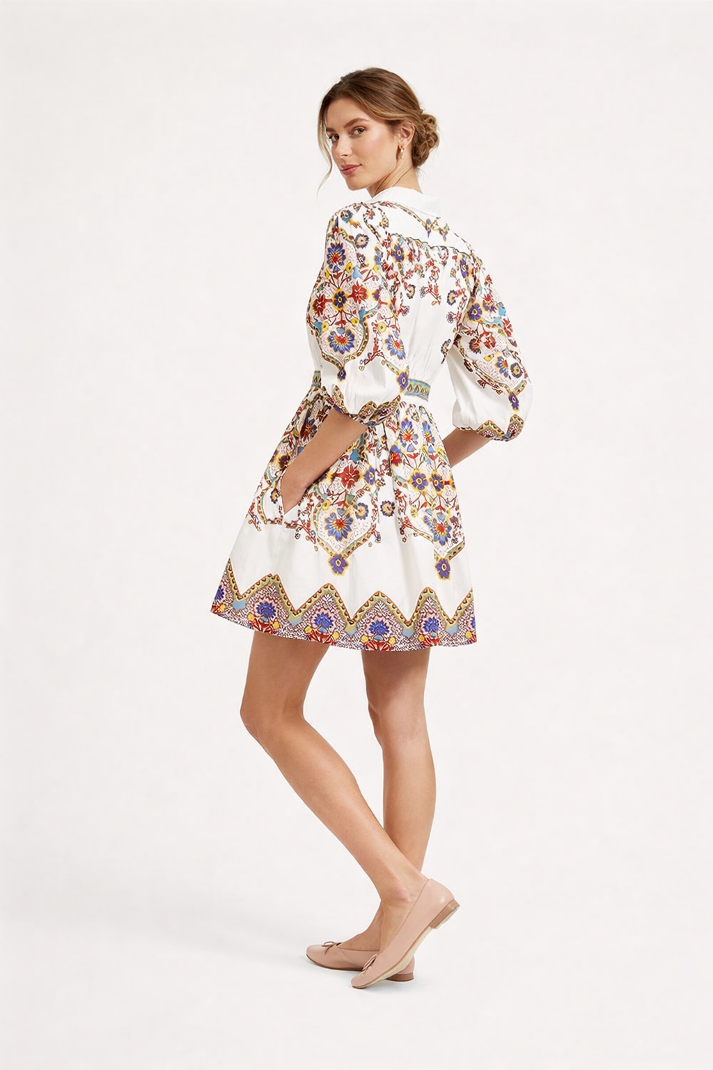 Vestido mini estampado con manga abullonada para mujer - Daniela