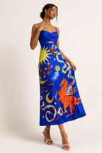 Vestido midi estampado con espalda descubierta para mujer - Olivia