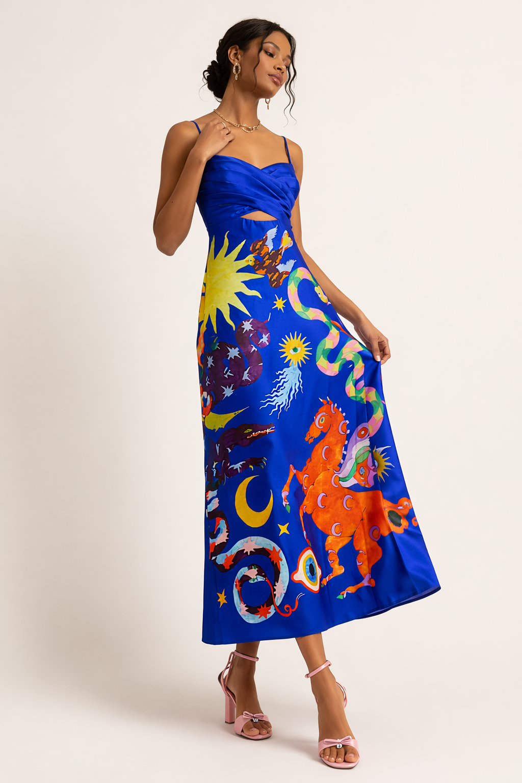Vestido midi estampado con espalda descubierta para mujer - Olivia