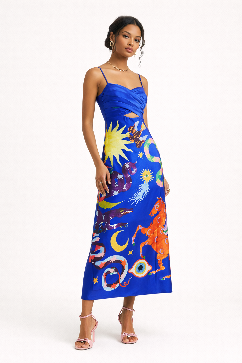 Vestido midi estampado con espalda descubierta para mujer - Olivia