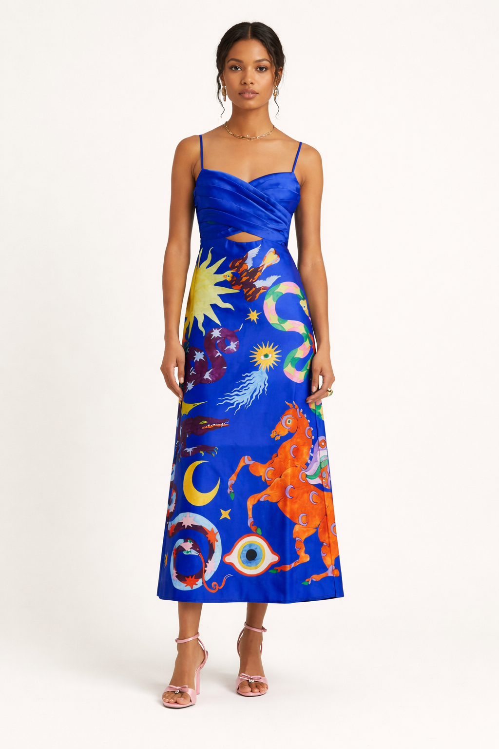 Vestido midi estampado con espalda descubierta para mujer - Olivia