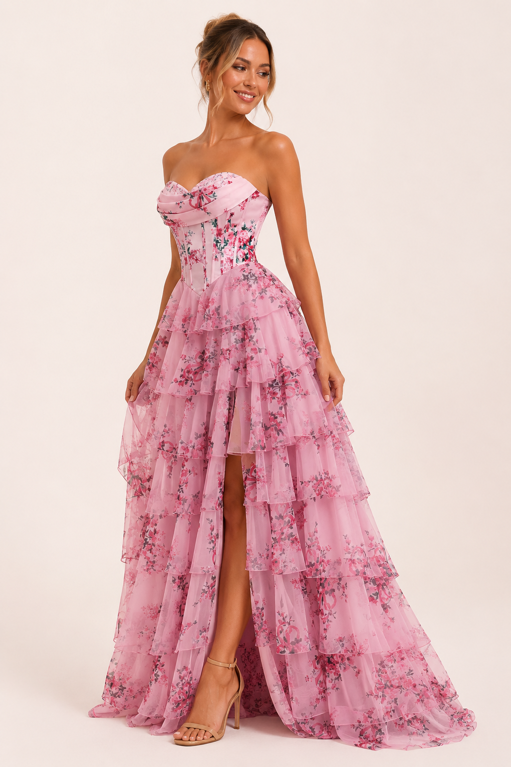 Vestido largo mujer floral cuerpo corset tirantes finos – Elira