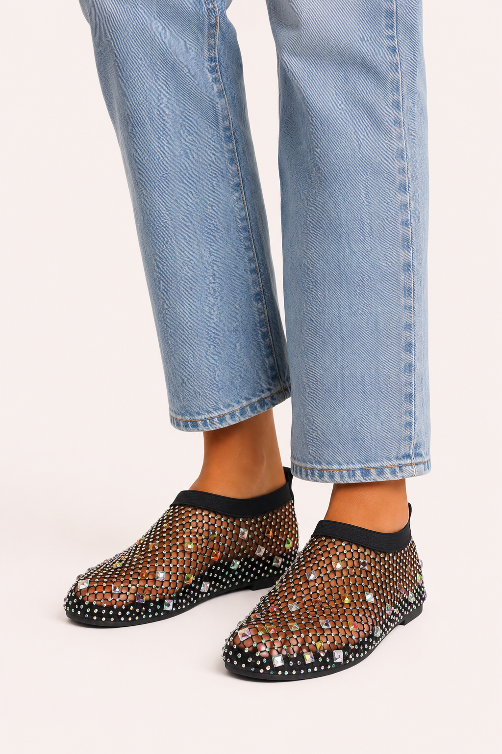 Zapatos planos mujer malla transparente pedrería punta redonda – Silja