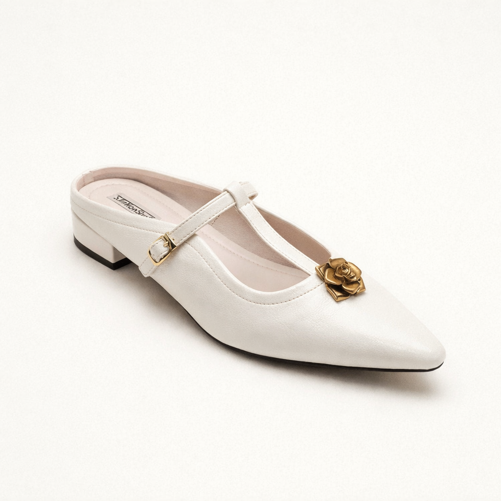 Zapatos mary jane mujer punta fina elegantes detalle dorado - Floriane