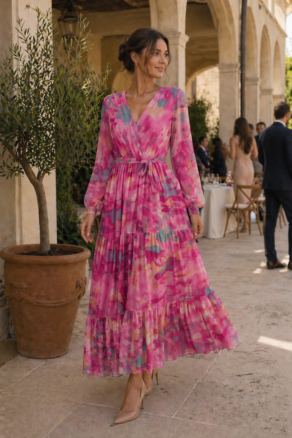 Vestido midi floral manga larga mujer primavera - Paola
