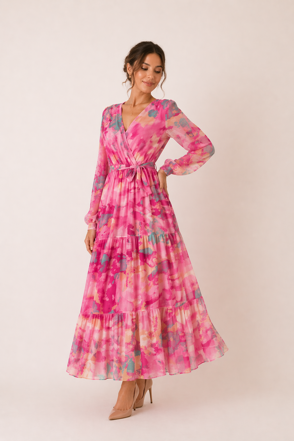 Vestido midi floral manga larga mujer primavera - Paola