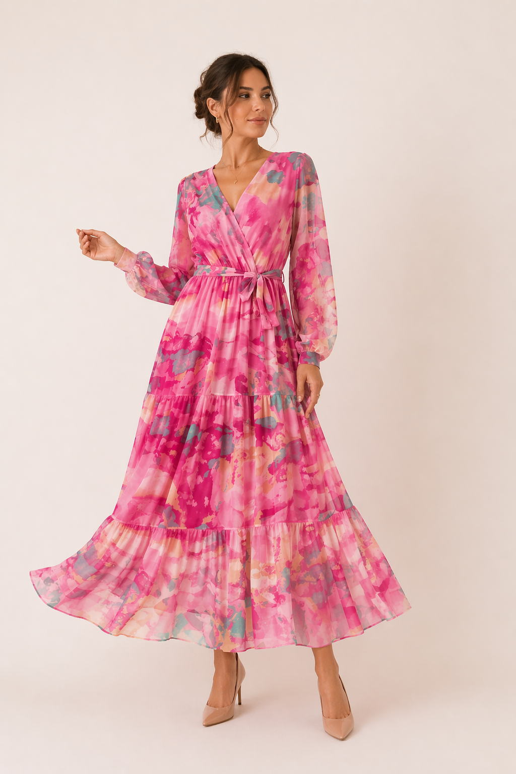 Vestido midi floral manga larga mujer primavera - Paola