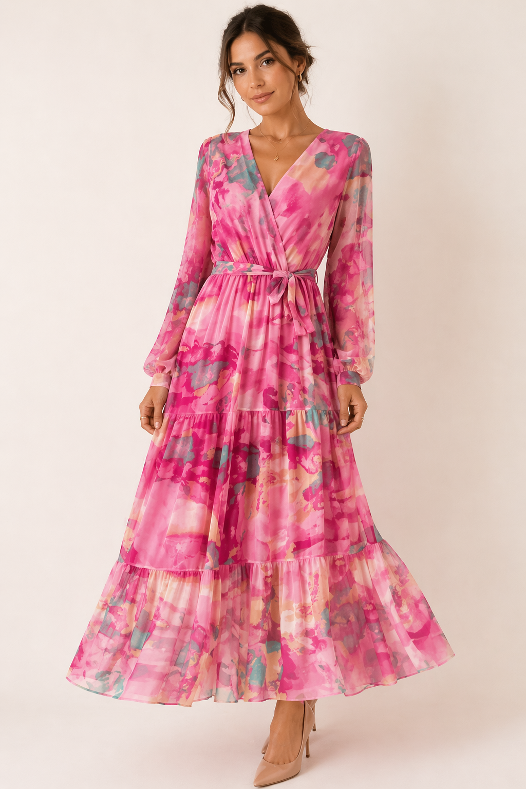 Vestido midi floral manga larga mujer primavera - Paola