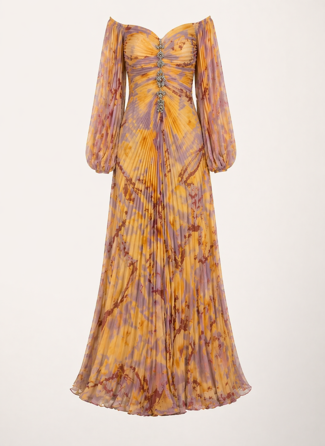 Vestido largo elegante mujer plisado abertura - Lucía