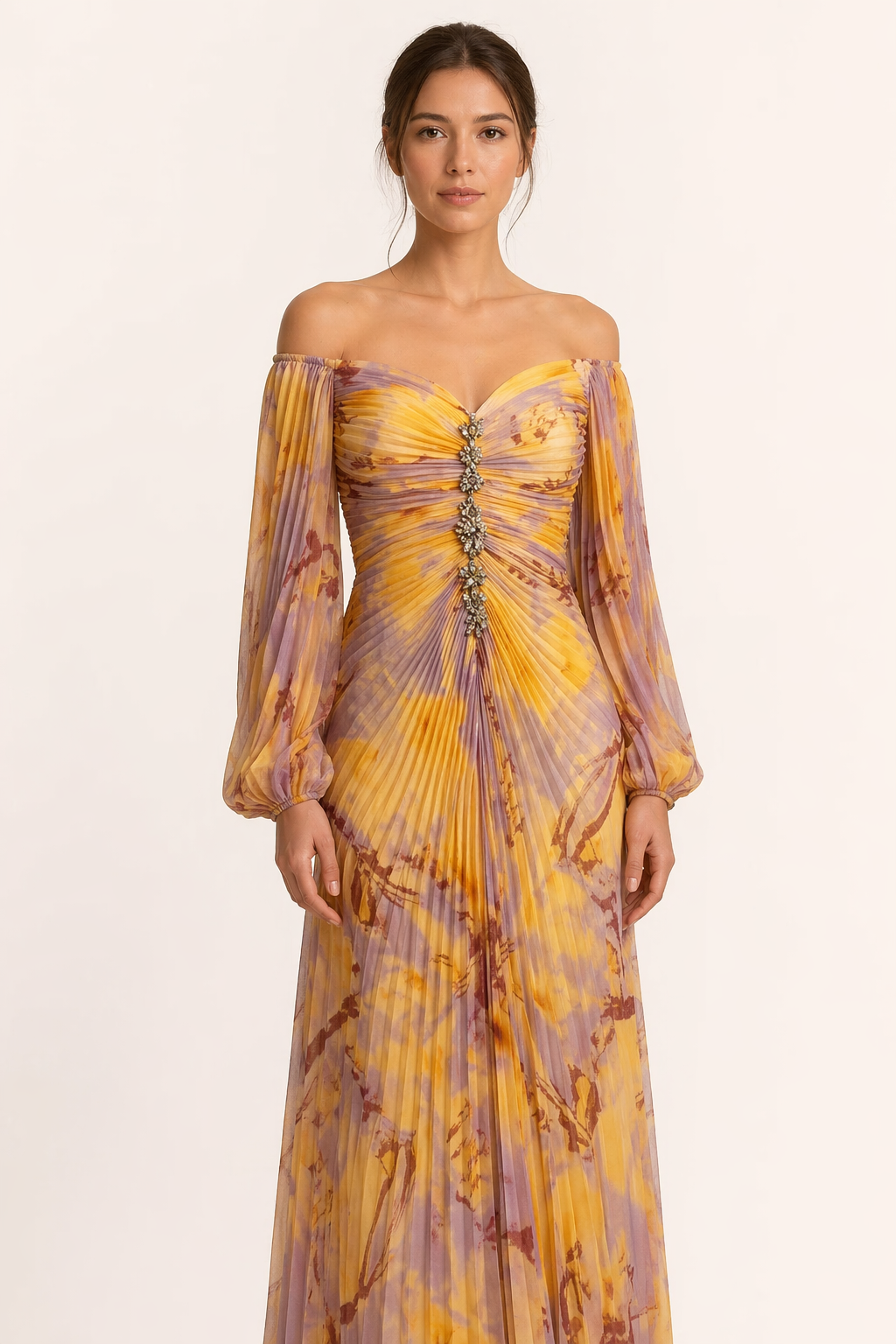Vestido largo elegante mujer plisado abertura - Lucía