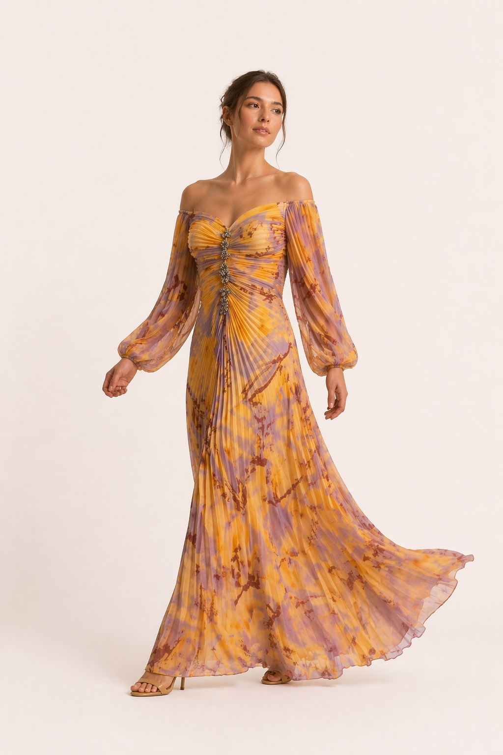 Vestido largo elegante mujer plisado abertura - Lucía