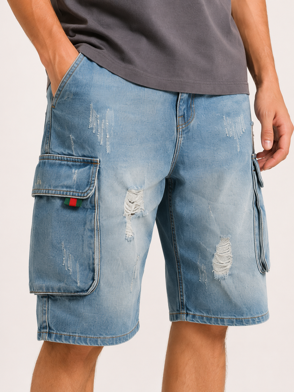 Pantalón corto vaquero hombre cargo bolsillos rotos – Dietmar