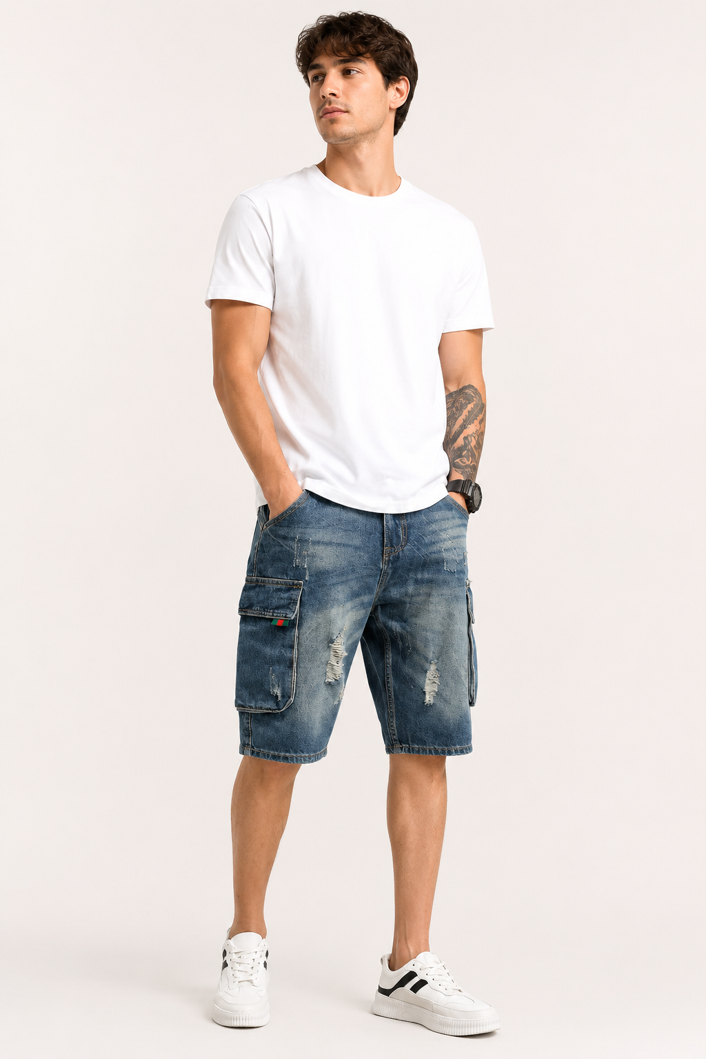 Pantalón corto vaquero hombre cargo bolsillos rotos – Dietmar
