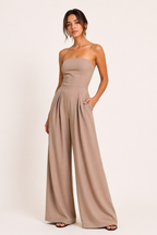 Mono elegante mujer pantalón ancho strapless - Elena