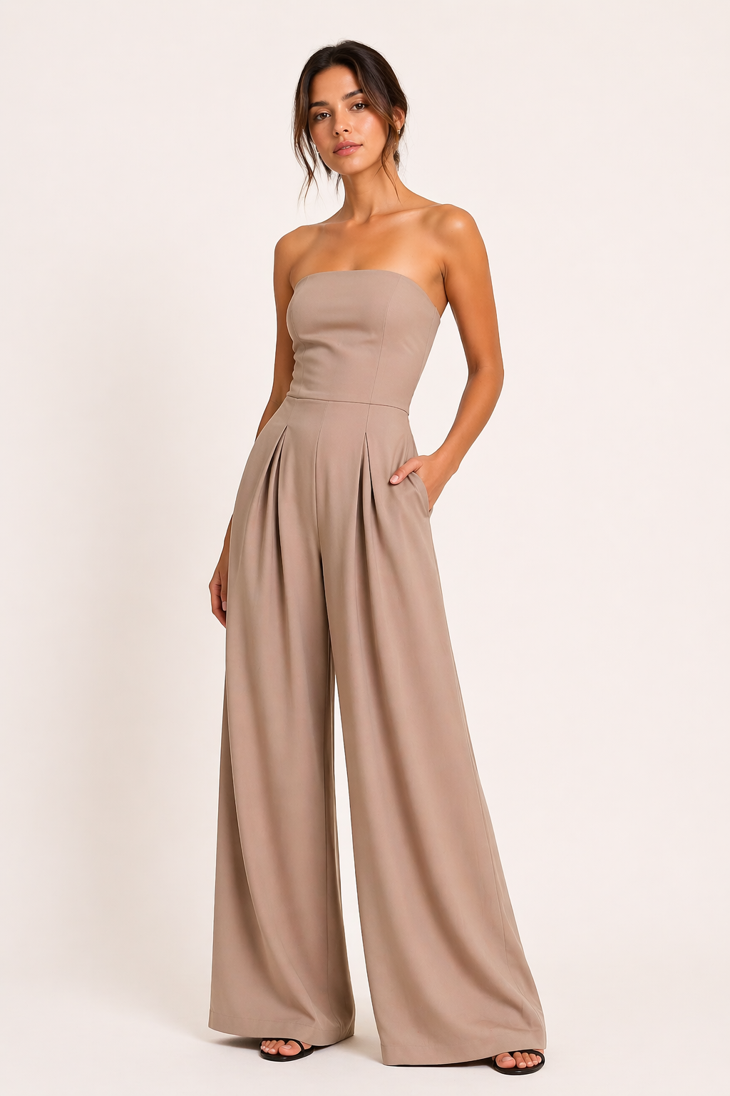 Mono elegante mujer pantalón ancho strapless - Elena