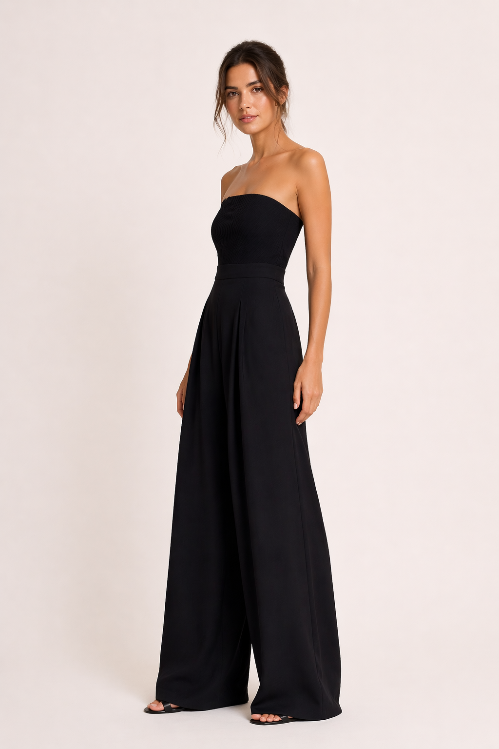 Mono elegante mujer pantalón ancho strapless - Elena