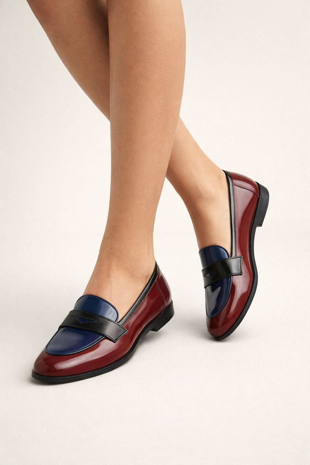 Mocasines mujer punta fina diseño bicolor elegantes sin cordones - Apolline