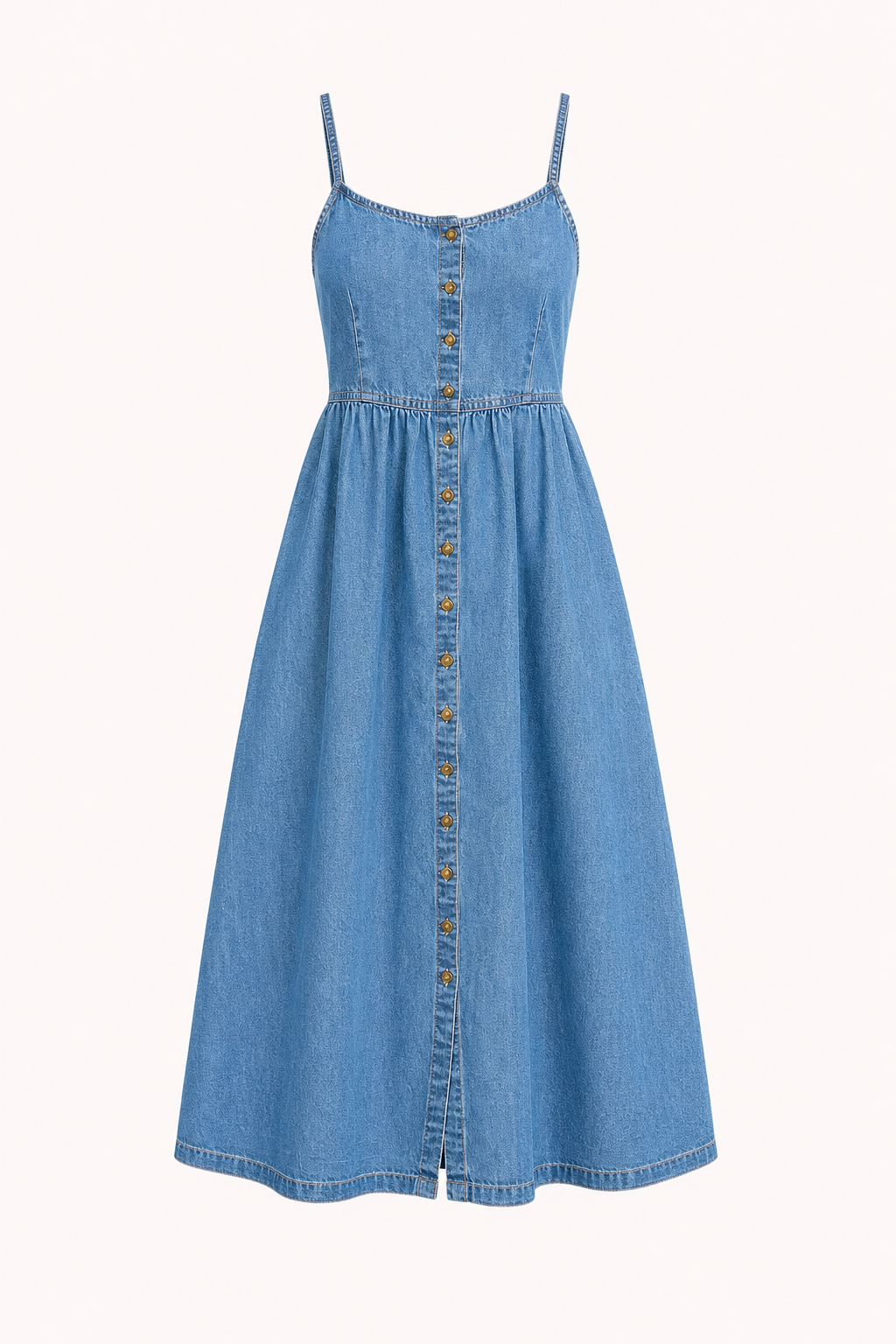 Vestido vaquero midi mujer tirantes finos botones – Hanneli