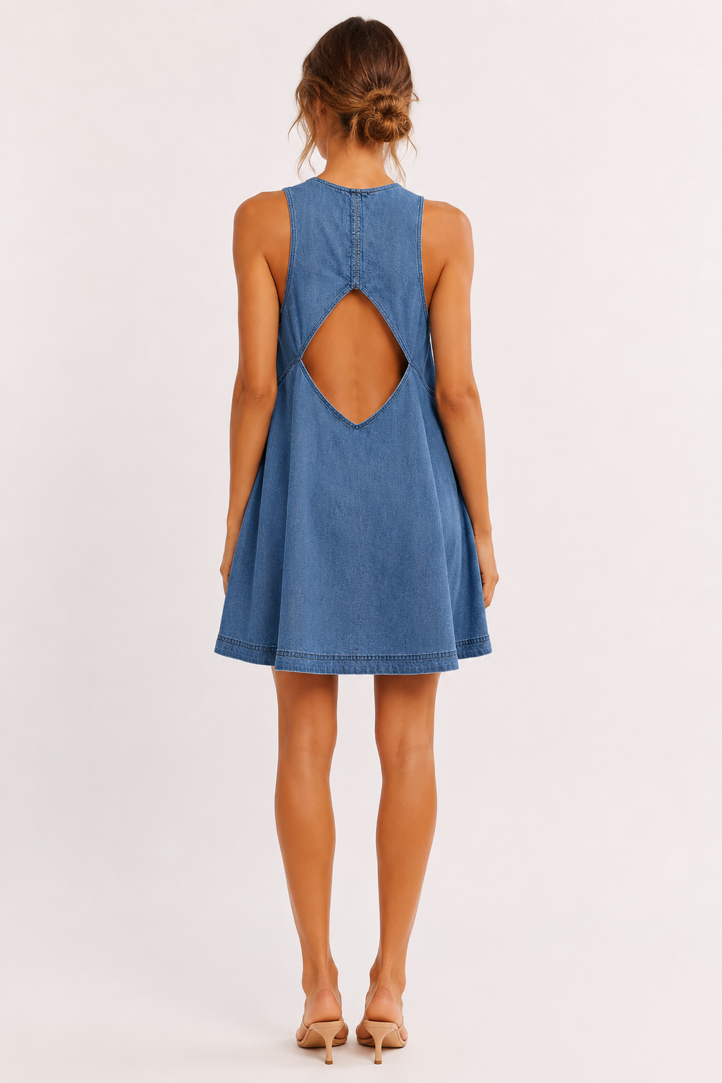 Vestido corto mujer denim sin mangas corte evasé – Elske