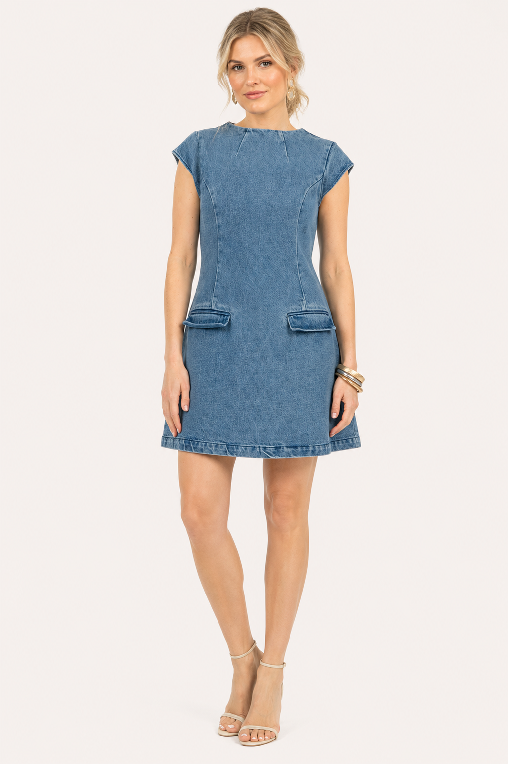 Vestido vaquero corto mujer manga casquillo silueta definida – Loreen