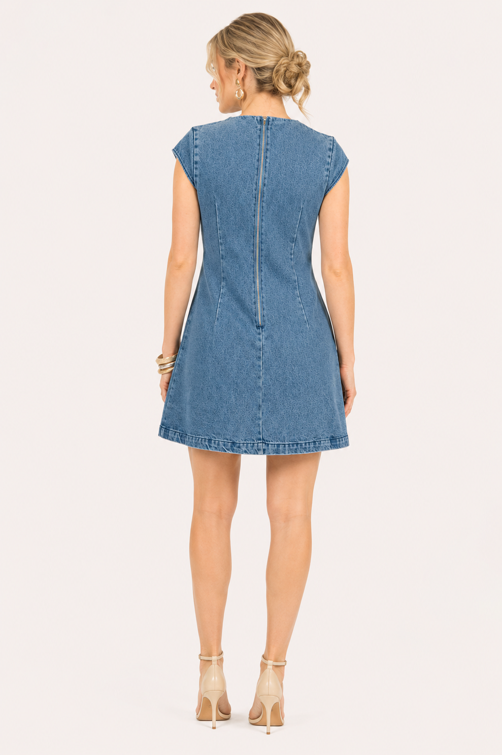 Vestido vaquero corto mujer manga casquillo silueta definida – Loreen