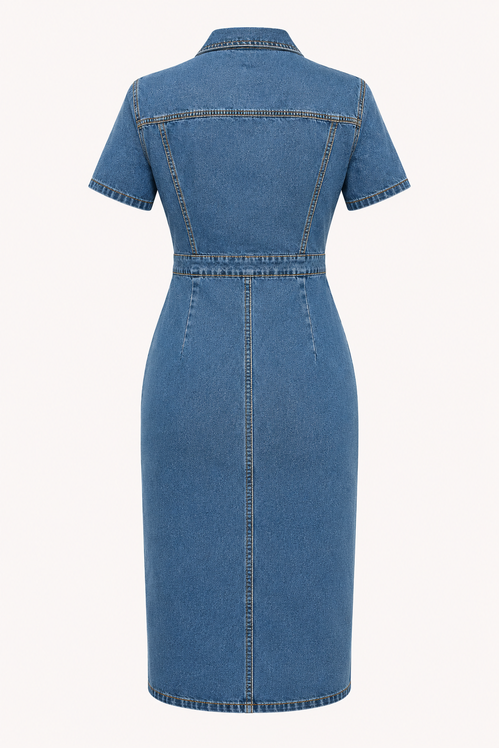 Vestido midi mujer denim cuello camisero botones entallado – Elara