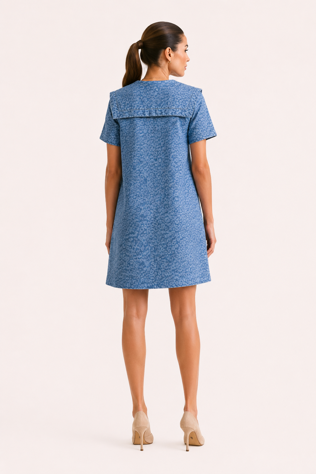 Vestido denim corto mujer cuello marinero manga corta botones – Paula