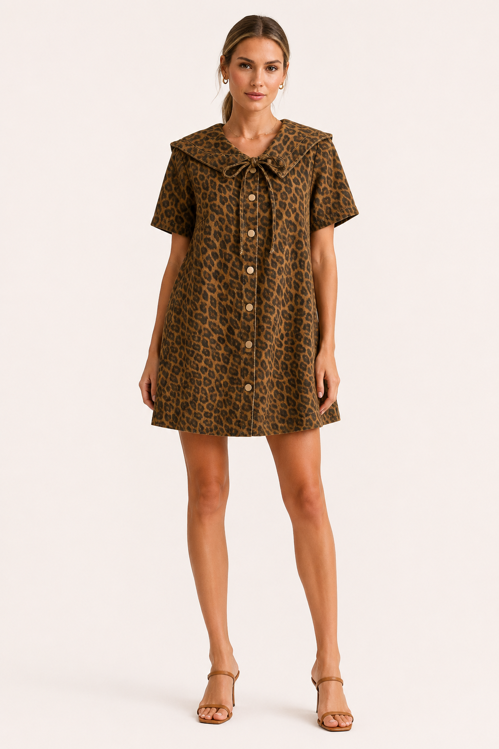 Vestido denim corto mujer cuello marinero manga corta botones – Paula