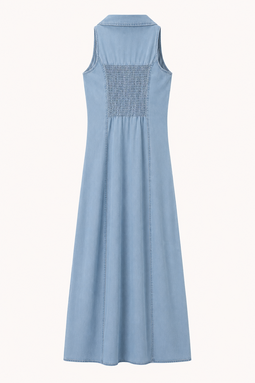 Vestido largo mujer denim sin mangas botones cuello solapa – Elara