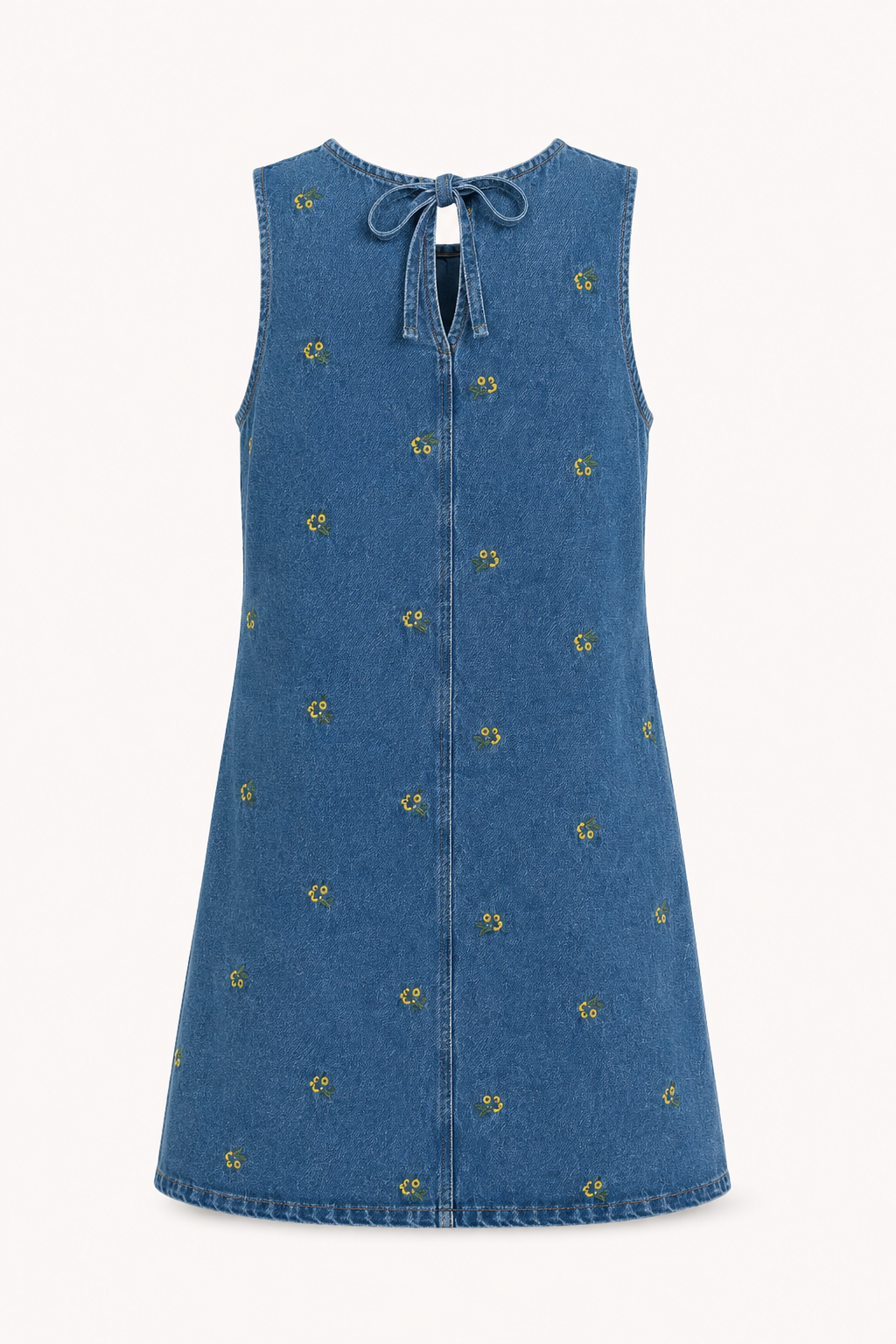 Vestido corto mujer denim sin mangas detalles bordados casual – Leni