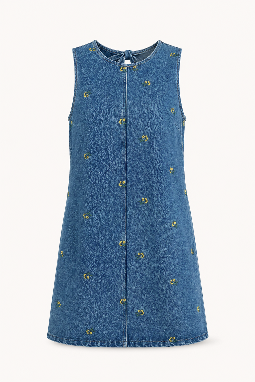 Vestido corto mujer denim sin mangas detalles bordados casual – Leni