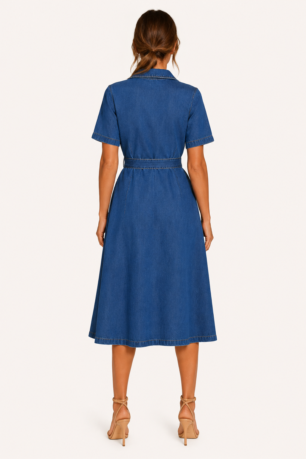 Vestido midi mujer denim botones cinturón falda amplia – Klara