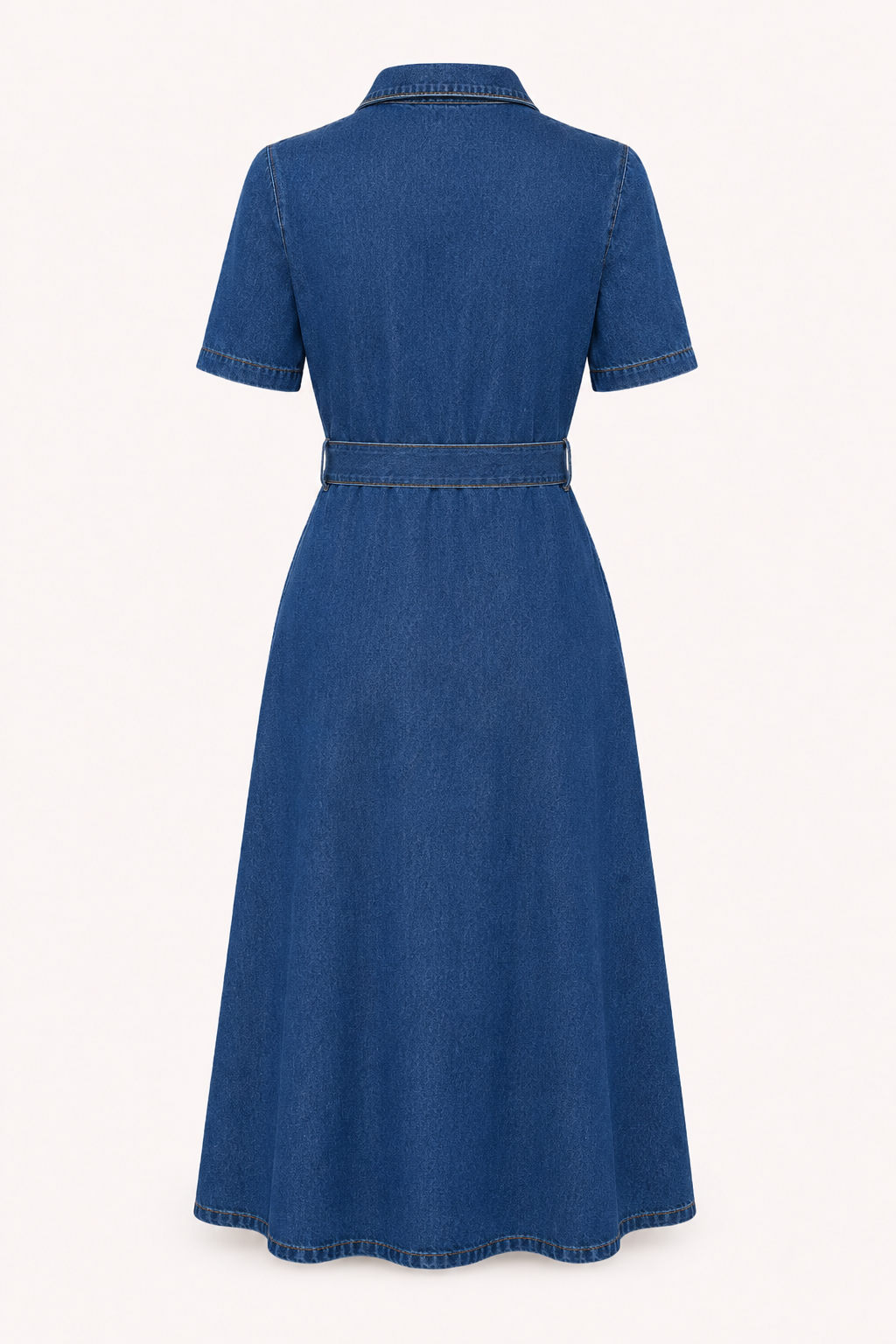 Vestido midi mujer denim botones cinturón falda amplia – Klara