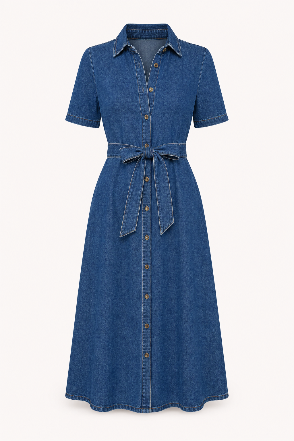 Vestido midi mujer denim botones cinturón falda amplia – Klara