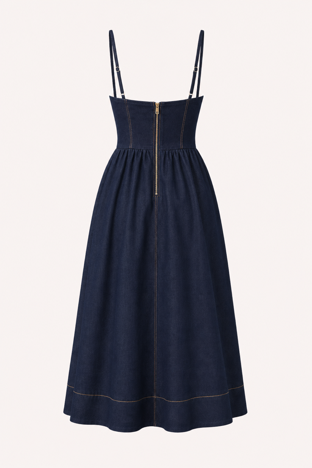 Vestido denim midi mujer escote corazón tirantes finos – Helene