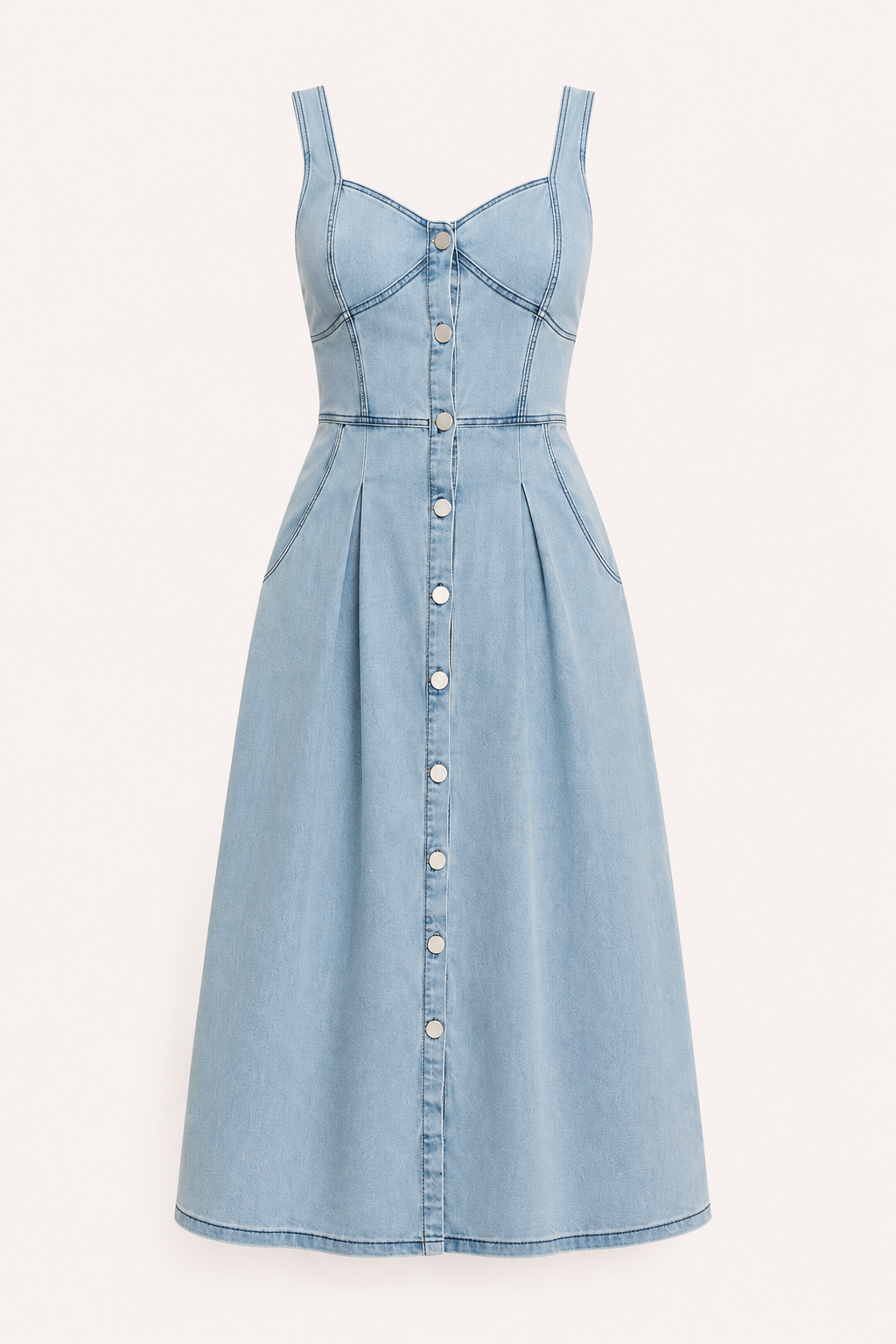 Vestido denim midi mujer tirantes anchos botones falda amplia – Brigitte