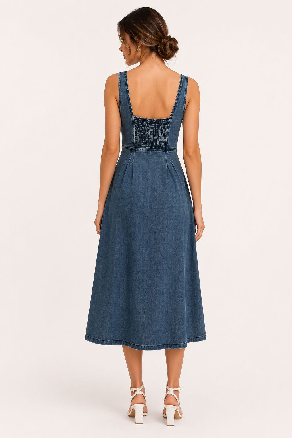 Vestido denim midi mujer tirantes anchos botones falda amplia – Brigitte