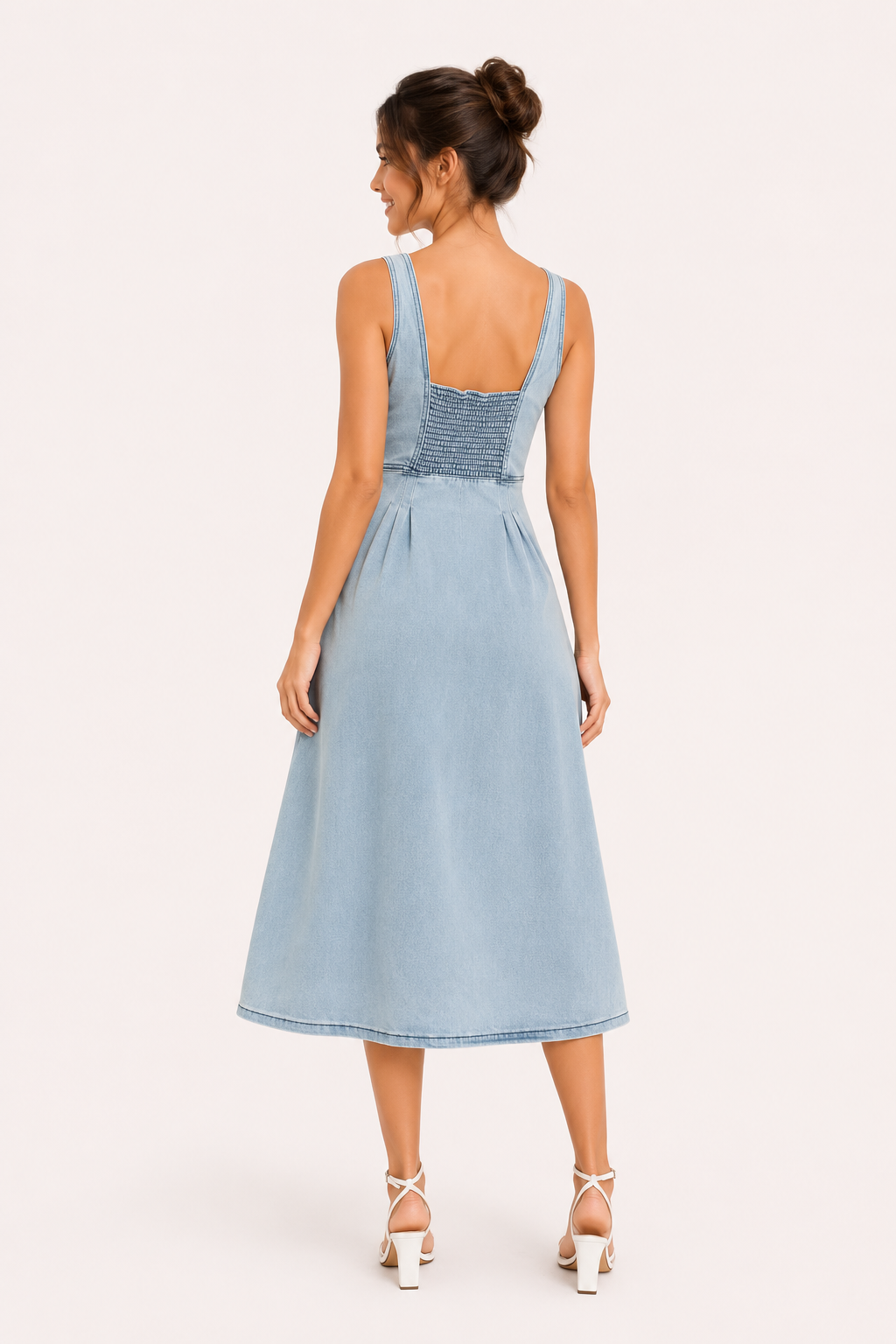 Vestido denim midi mujer tirantes anchos botones falda amplia – Brigitte